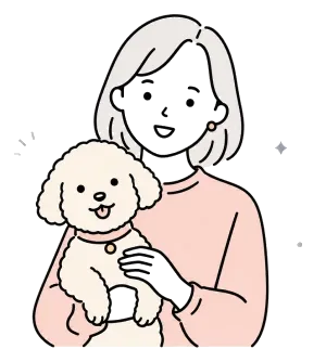 犬を抱く女性のイラスト